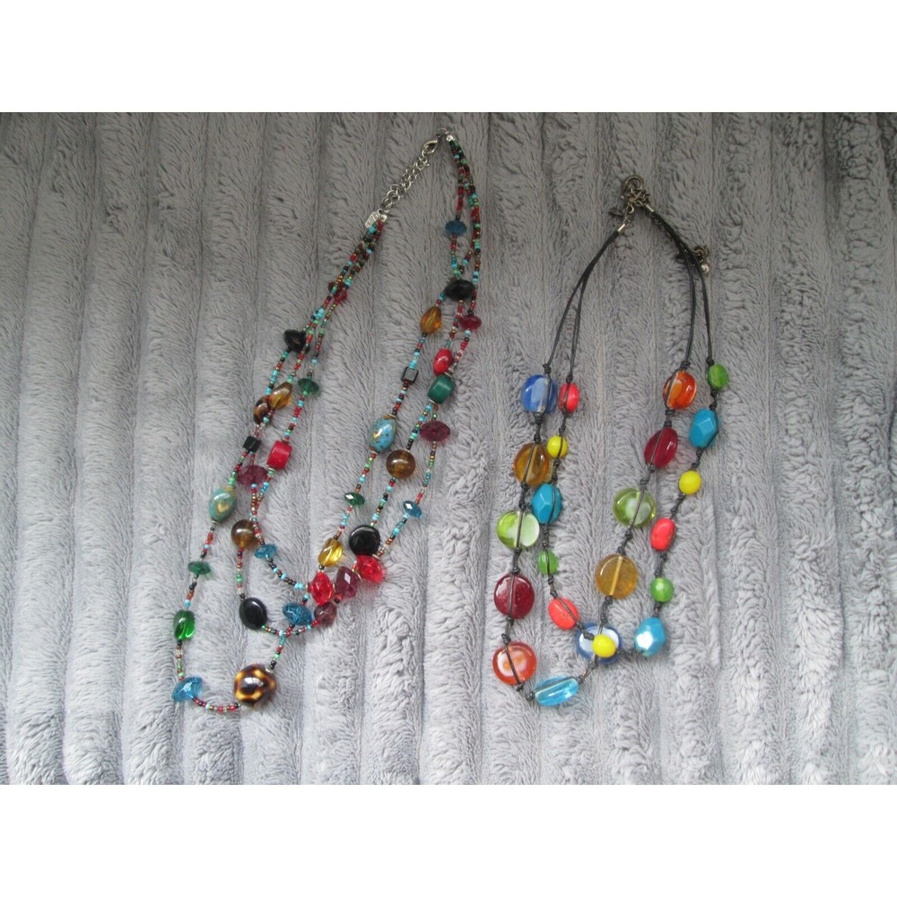 2 Multi Strand Colored Stone Speckled Glass Beaded Necklaces CHICO's YOUSI‎